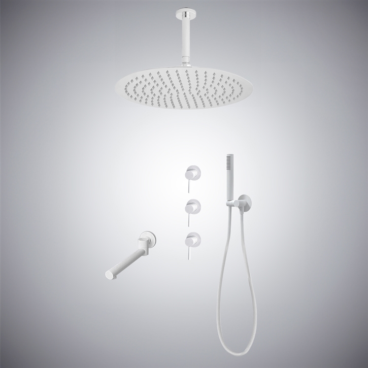 Fontana Alhama Matte White Complete Shower System With Hand Shower And Triple Valve Control