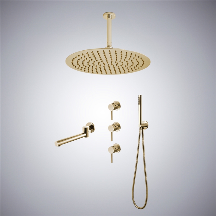 Fontana Alhama Brushed Gold Complete Shower System With Hand Shower And Triple Valve Control