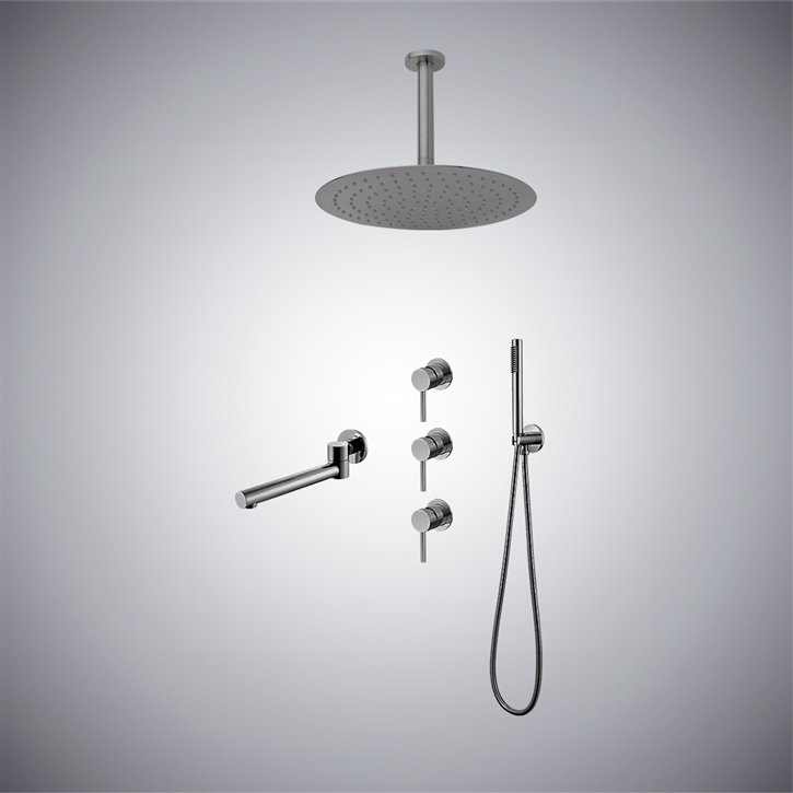 Fontana Alhama Gun Metal Gray Complete Shower System With Hand Shower And Triple Valve Control