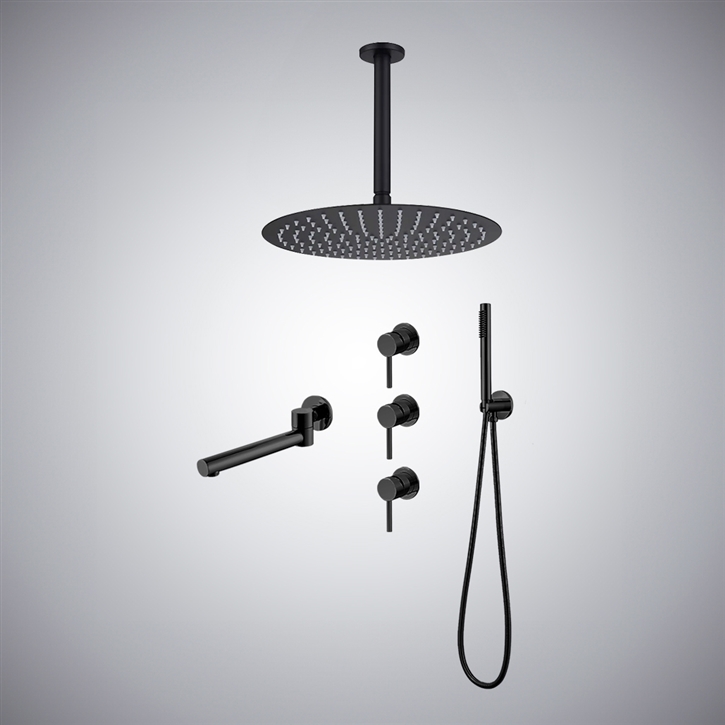 Fontana Alhama Matte Black Complete Shower System With Hand Shower And Triple Valve Control