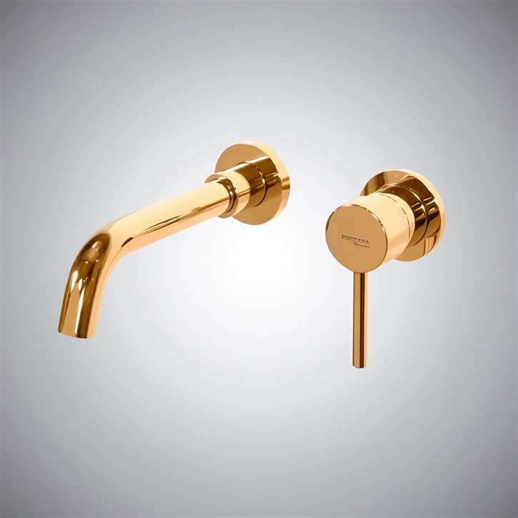 Fontana In Polished Gold Bathroom Single Handle Wall Mounted Sink Faucet