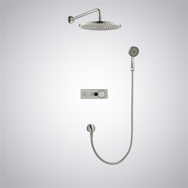 Fontana Rimini Brushed Nickel Digital Mixer Round Rainfall Shower System with Hand Shower