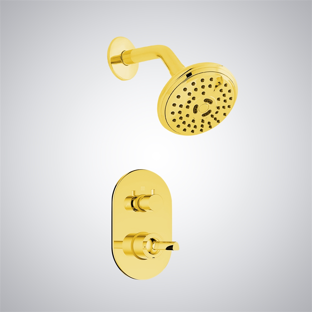 Fontana Gold Wall Mounted Round Shower With Mixer