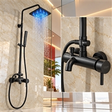 Renalto Single Handle LED Square Shower Head Wall Mount Shower Set Matte Black W/ Hand Shower