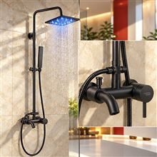 Renalto Single Handle LED Square Shower Head Wall Mount Shower Set Matte Black W/ Hand Shower