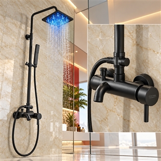 Renalto Single Handle LED Square Shower Head Wall Mount Shower Set Matte Black W/ Hand Shower