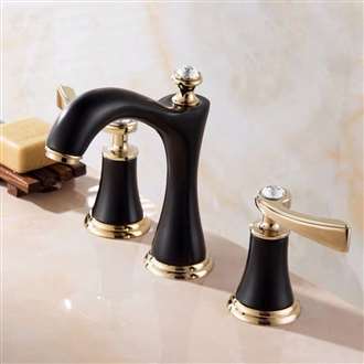 Saiyue Dual Handles Gold & Black Widespread Bathroom Moen Sink Faucet 