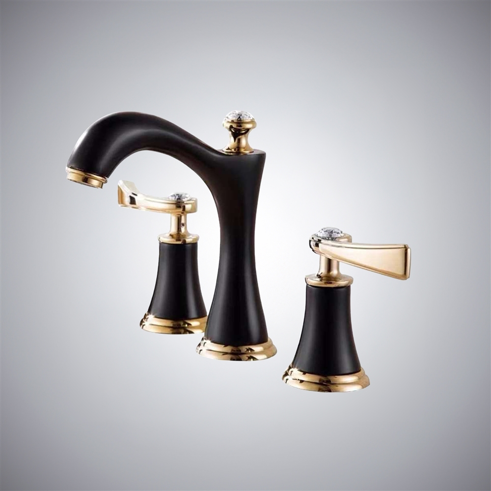 Saiyue Dual Handles Gold & Black Widespread Bathroom Sink Faucet