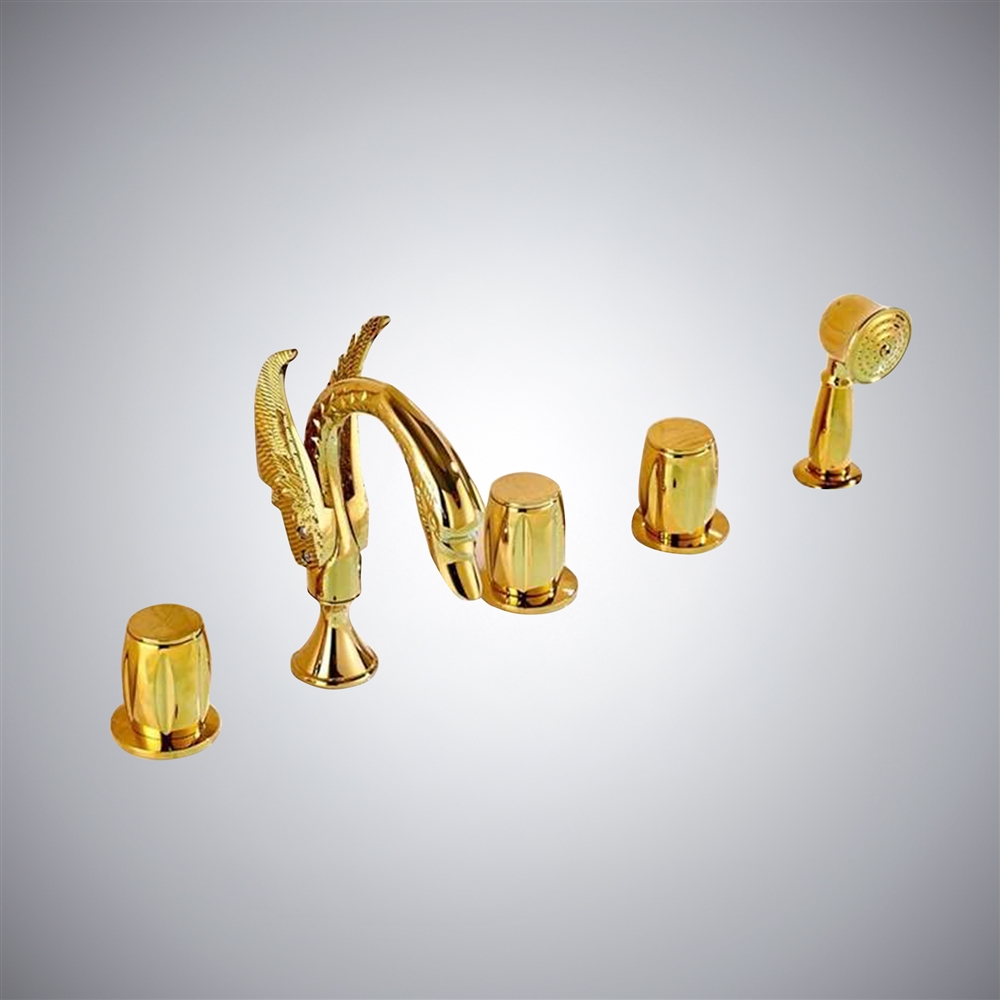 Amalfi Swan Gold Finished Five Holes Bathroom Tub Faucet With Handheld Shower (FS-30178)