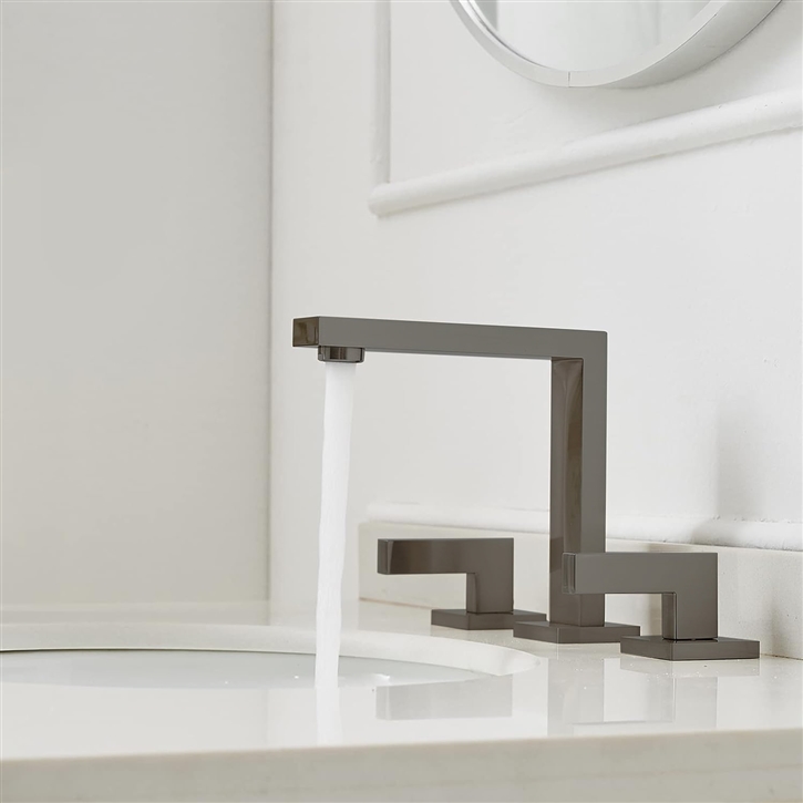 Fontana In Gun Metal Gray Square Bathroom Faucet Tap With Dual Handles For Hot And Cold Water