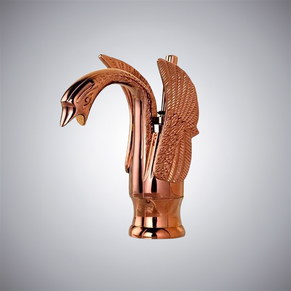 Luna Rose Gold Brass Swan Vanity Sink Faucet