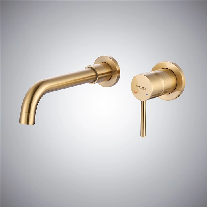 Fontana In Brushed Gold Bathroom Single Handle Wall Mounted Sink Faucet