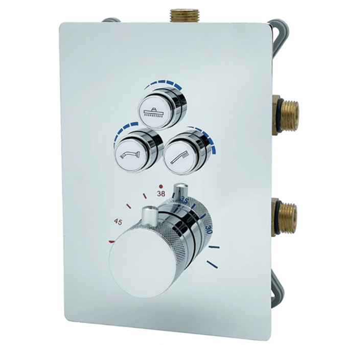 Fontana Chrome Finish Thermostatic 3 Button Selection Shower Valve Mixer