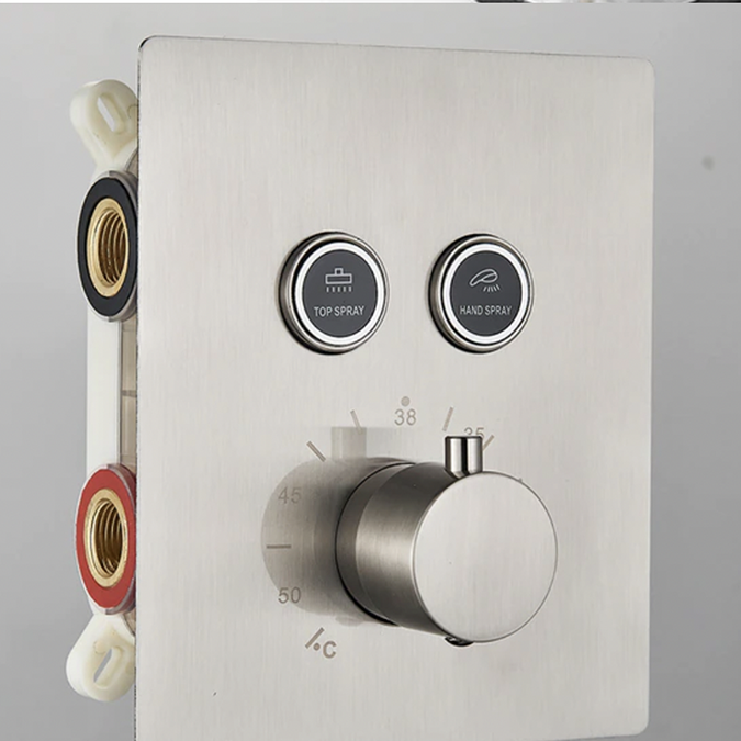 Fontana Brushed Nickel Finish Thermostatic 2 Button Selection Shower Valve Mixer