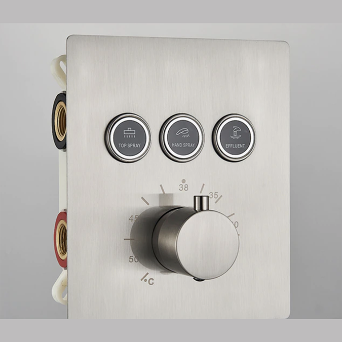 Fontana Brushed Nickel Finish Thermostatic Shower Valve Mixer With 3 Straight Aligned Buttons