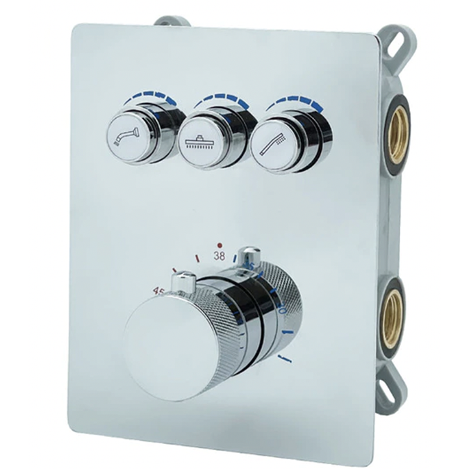 Fontana Chrome Finish Thermostatic 3 Straight Aligned Button Selection Shower Valve Mixer