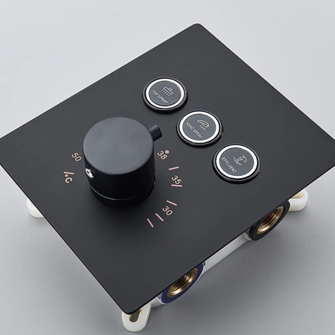 Fontana  Matte Black Finish Thermostatic Shower Valve Mixer With 3 Straight Aligned Button