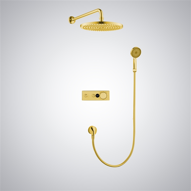 Fontana Polished Gold In Rimini Round Rainfall Shower System with Hand Shower