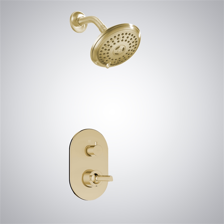 Fontana Brushed Gold Finish In Wall Mounted Round Shower With Mixer