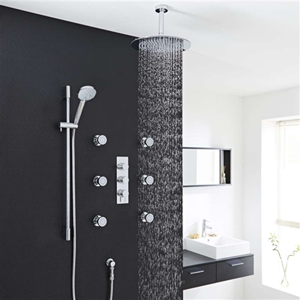 Fontana Mugla round thermostatic ceiling rainfall shower system