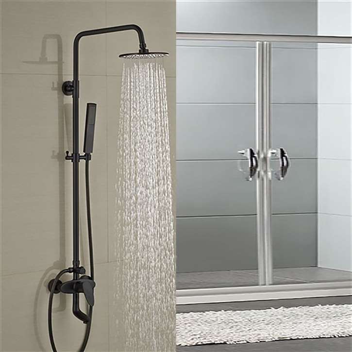 Fontana Milo Round Style Matte Black Shower Faucet Set W/ Hand Shower Sprayer  in contemporary bathroom