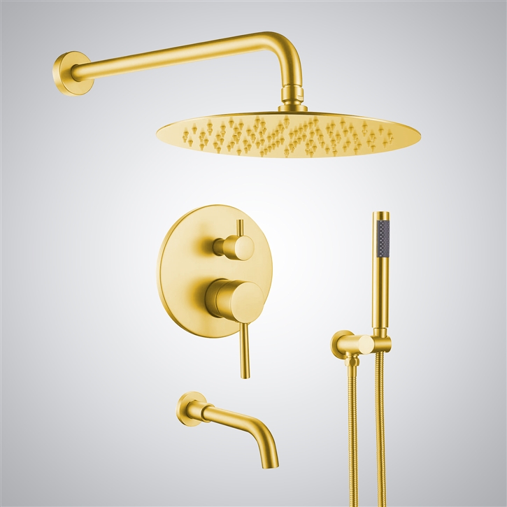 Fontana Reno Wall Mounted In Polished Gold Rainfall Mixer Shower Set
