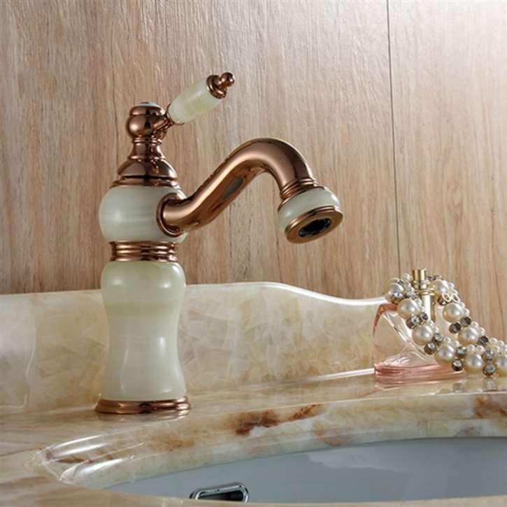 Arezzo Jade Body Single Handle Rose Gold Bathroom Sink Faucet