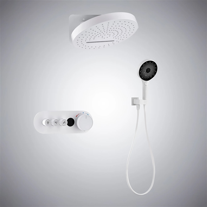Fontana Elegance Matte White In Constant Temperature Digital Display Concealed Three-Function Shower Set