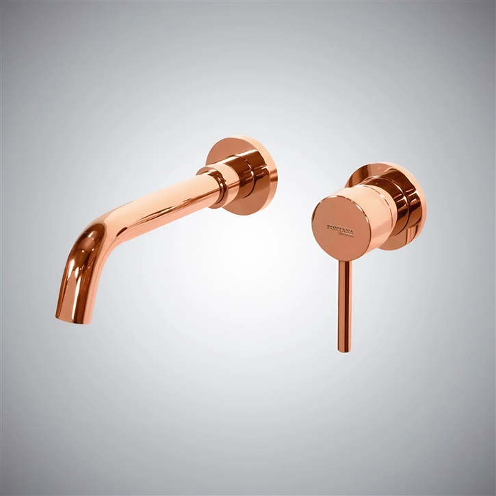Fontana In Rose Gold Bathroom Single Handle Wall Mounted Sink Faucet