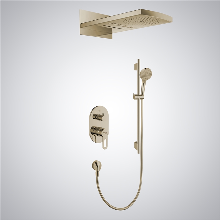 Bravat's Versatile Champagne Rainfall Shower Set With Multiple Functions