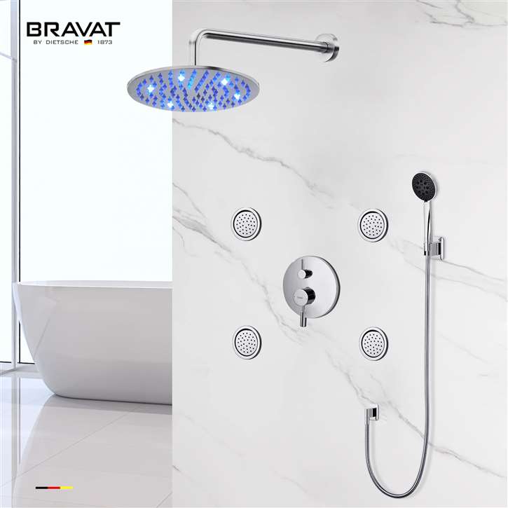 Bravat  Stainless Steel Jetted Body Massage LED Shower Head Set with Handheld Showerâ€“ Chrome Finish
