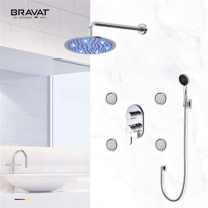 Bravat  Stainless Steel Jetted Body Massage LED Shower Head Set with Handheld Showerâ€“ Chrome