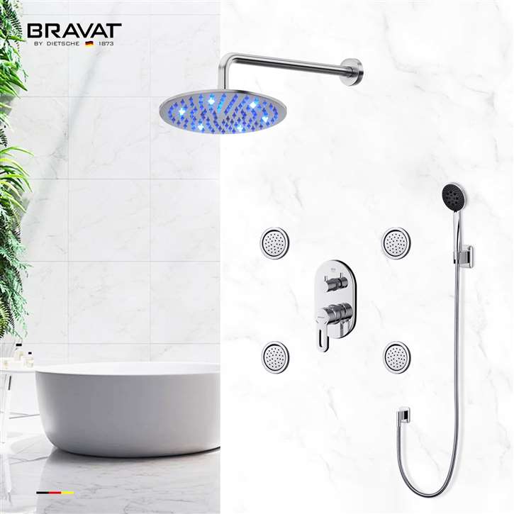 Bravat  Stainless Steel Jetted Body Massage LED Shower Head Set with Handheld Shower and Handheld