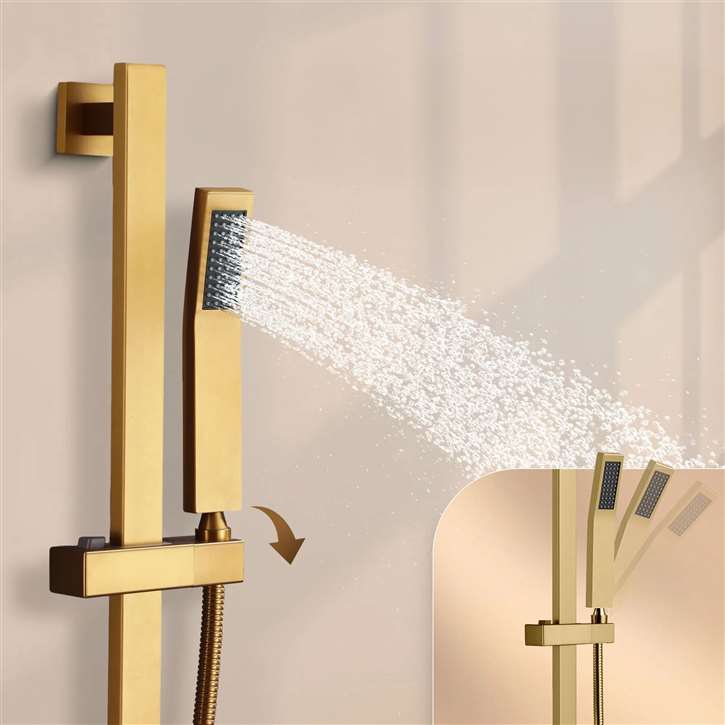 Fontana Brushed Gold Hand Held Shower with Slide Bar