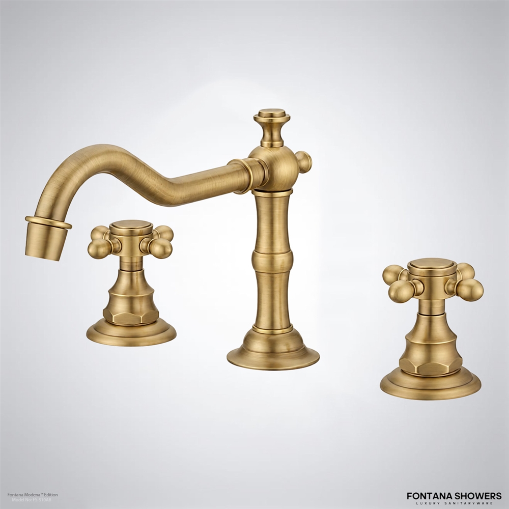 Modena Widespread 8" Antique Brass Bathroom Sink Faucet Dual Handle Mixer Faucet
