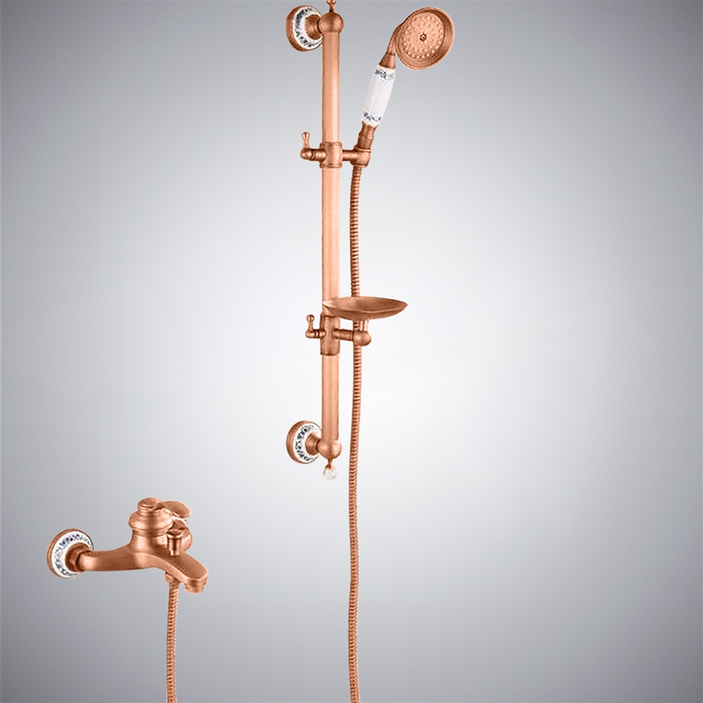 Fontana Rose Gold Elegance In Wall-Mounted Tub & Shower Faucet Set With Integrated Soap Dish
