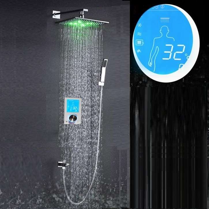Fontana Shower Set with Concealed Digital Thermostatic Shower Temperature Display LED Shower Mixer