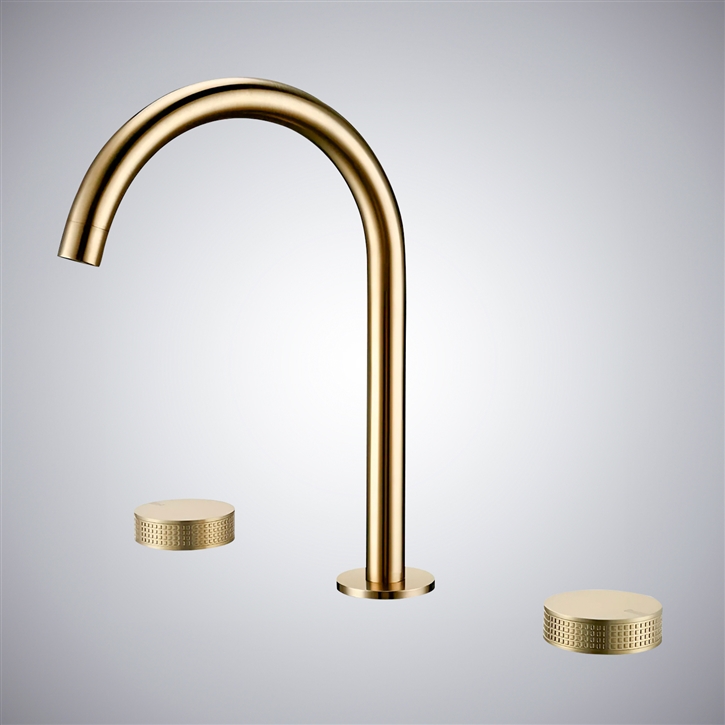 Fontana Luxe Flow Brushed Gold Deck-Mounted Basin Faucet With Dual Knob Controls For Hot And Cold Water