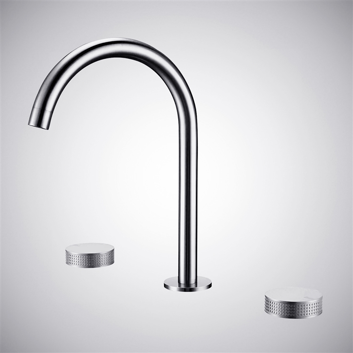 Fontana In Chrome Deck-Mounted Basin Faucet With Dual Knob Controls For Hot And Cold Water