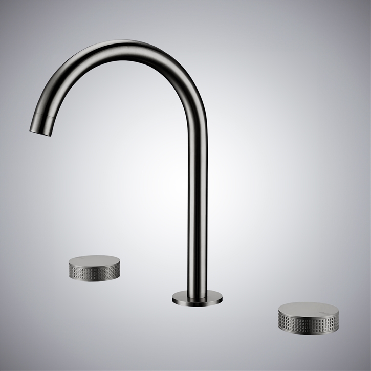 Fontana Gun Metal Gray Deck-Mounted Basin Faucet With Dual Knob Controls For Hot And Cold Water