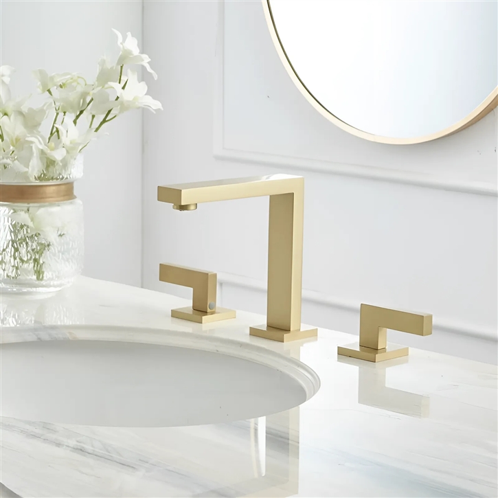 Fontana Radiance SatinÃ©e Faucet Brushed Gold In Square With Dual Handles For Hot And Cold Water