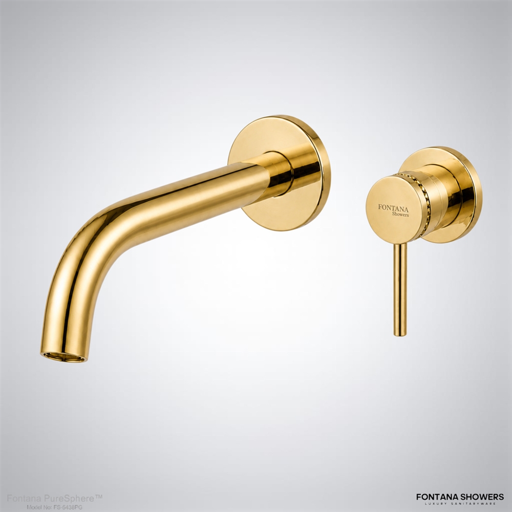 Fontana External Parts Wall-Mounted Basin Faucet With Long Spout In Polished Gold Finish