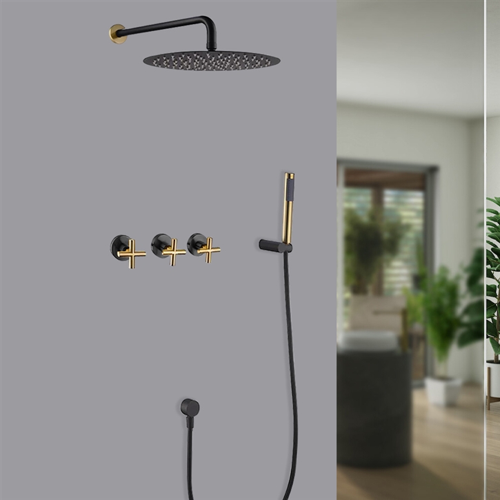 Fontana Ante Timeless Matte Black and Gold Wall Mounted Shower System