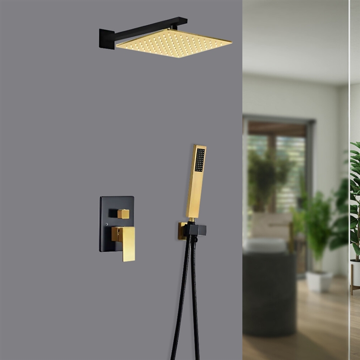 Fontana Porza Wall Mounted Matte Black and Gold Single Handle Shower System