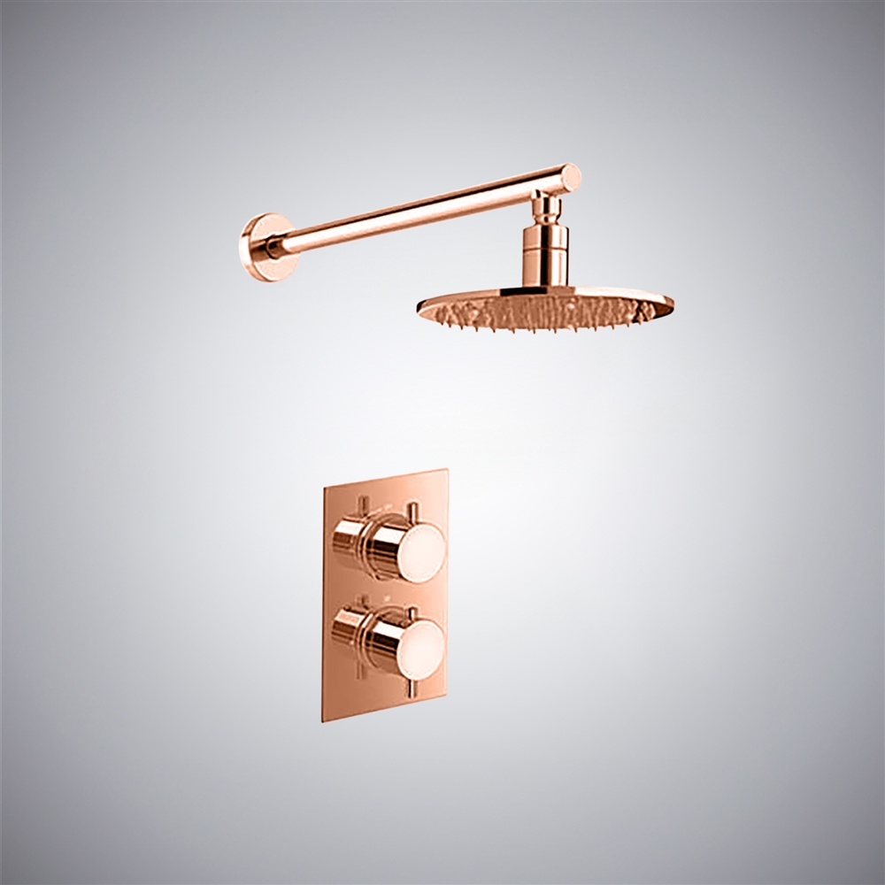 Fontana Round Thermostatic Mixer Shower Set With Optional LED Lighting In Rose Gold Finish