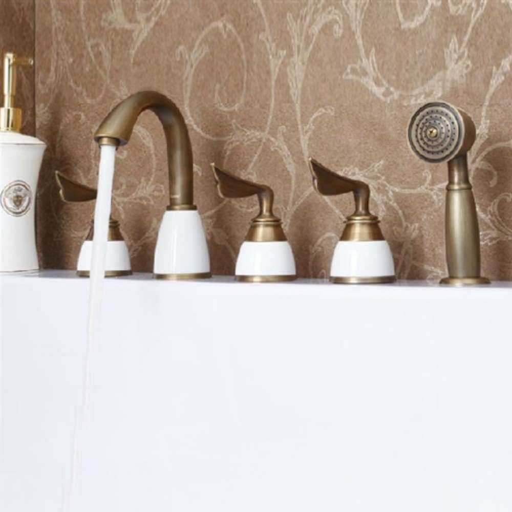 Fontana Creative Antique Brass 5-Piece Deck Mount Bathtub Faucet with Hand Shower
