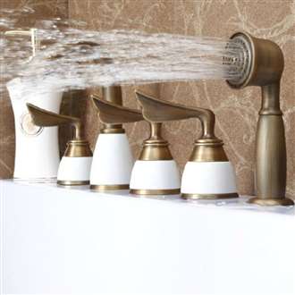 Creative 5Pcs BathTub Faucet Deck mount Three Handles With handshower