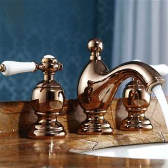 Rose Gold Plated 3 pcs Mixer Sink Moen Faucet With Dual Ceramic Handle