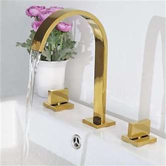Venice Gold Plated 3pcs Dual Handles Centerset Mixer Bathroom  Download Commercial Sink Faucet 