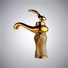 Sicily Luxury Gold Plated Jade Bathroom Vessel Sink Faucet Single Handle Mixer